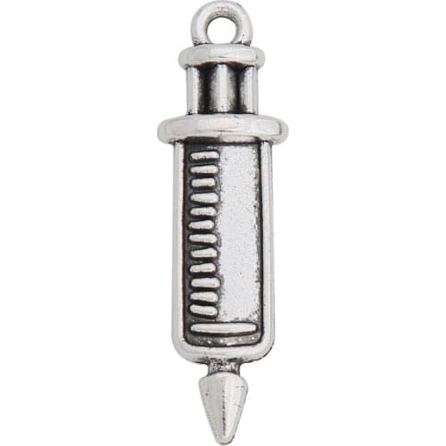 RAINXTAR Antique Silver Color Medical Tool Charms Alloy Injection Syringe Charms 20pcs AAC1668