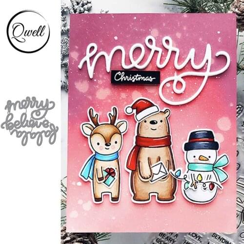 QWELL Word Merry Believe Metal Cutting Dies for Scrapbooking and Card Making Paper Embossing Craft New 2019 die cuts