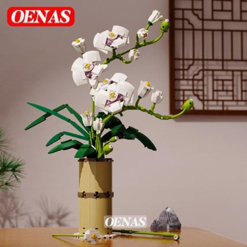 MOC Expert Ideas Building Blocks Romantic Bouquet White Orchid Flower Model Arrangement Set Kid Toy For Girlfriend Children Gift