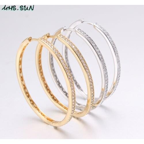 MHS.SUN Fashion Hoop Earrings With AAA Zircon Circle Earrings Simple Earrings Big Oval Gold Color Loop Earrings For Women