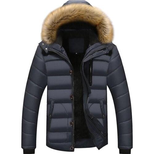 2019 New Men Parkas Winter Thicken Warmer Down Jacket with Fur Collar Hooded Zipper Coat Male Slim Solid Hoodies Plus 5XL