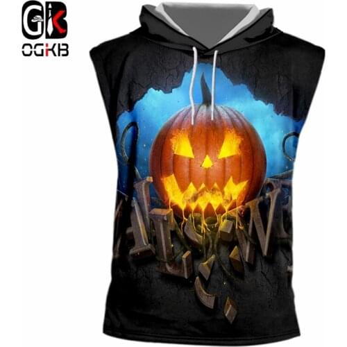 OGKB Women Halloween New Hooded Tank Top 3D Printed Pumpkin Harajuku Street Clothing Personality Spandex Tshirt 6XL