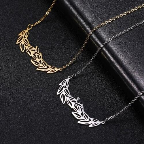 COOLTIME Peace Olive Branch Plant Leaves Hollow Gold Color Stainless Steel Pendant Necklace Jewelry For Woman Man Gift