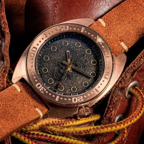 SHIRRYU CuSn8 Bronze Turtle Dive Watch NH35A Sapphire Crystal Black Skeleton Dial Engrave Case 200M Dive Mechanical Watches