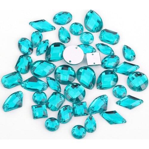 100pcs Mixed Shapes Rhinestones Glitter Crystal Acrylic Sew On Flatback Rhinestones Stone For DIY Clothes Sewing Beads