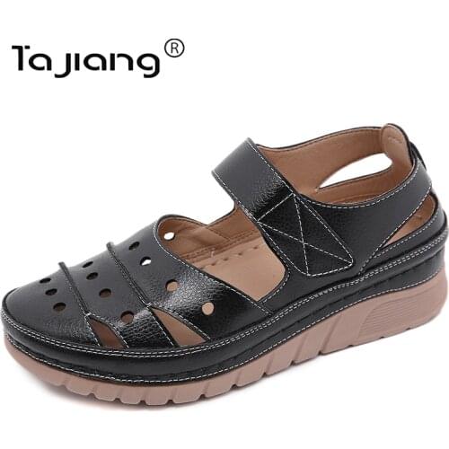 Ta Jiang fashion New European and American single shoes wedge car stitching Velcro hollow mother shoes beach shoes T1500-8