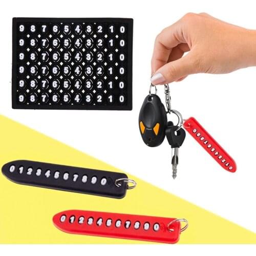 Anti-lost Phone Number Plate Car Keychain Pendant Auto Vehicle Card Keyring Key Chain Car Interior Decoration Pink Blue