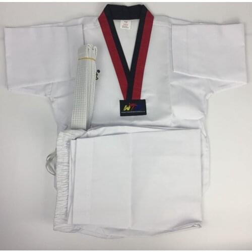 Taekwondo Uniform (Tkd) Student Uniform WTF Dobok ,Red with Black V Collar