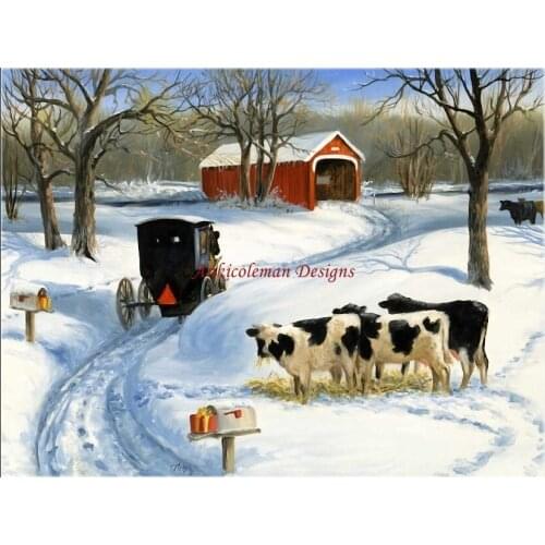 Needlework for embroidery DIY French DMC High Quality - Counted Cross Stitch Kits 14 ct Oil painting - Snow Cows