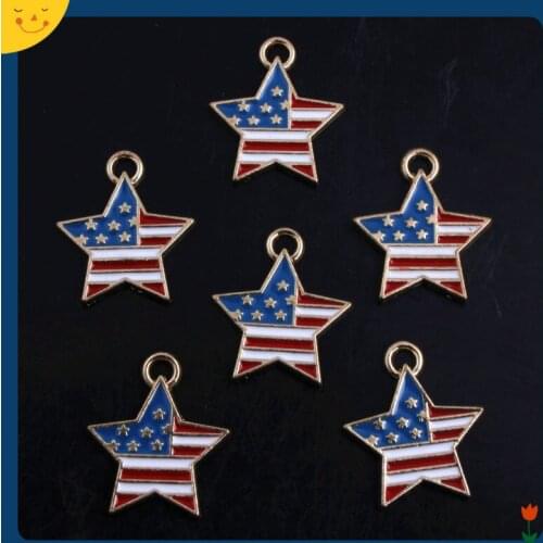 OYKZA Colorful Alloy July 4th Star Enamel Charms Pendants for Bracelet Keychain Necklace Jewelry Making 16x19MM 30pcs a lot