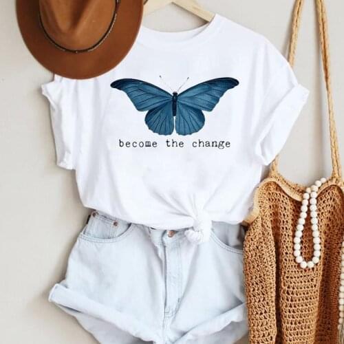 Women Cartoon Butterfly Letter Beautiful Style Fashion Summer Lady Print Tee Graphic T Top Female Tshirts Clothes T-Shirt
