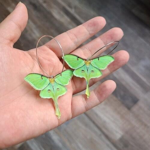 New Acrylic Big Moth Green Butterfly Earrings for Women Insect Dangle Drop Long Earring Fashion Jewelry Mujer Accessories