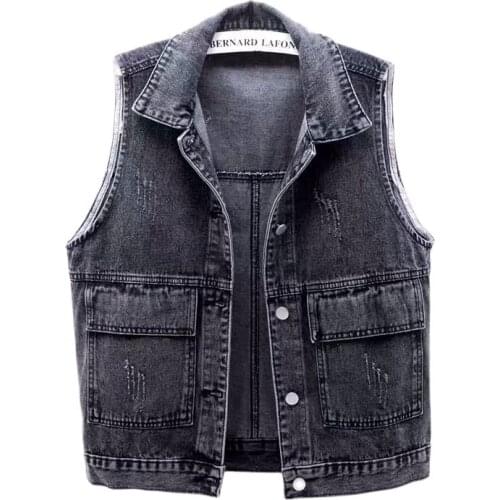 Women Denim Vest Jacket Splicing Short Waistcoat Casual Tops Sleeveless Outerwear Slim Big Pocket Female Summer All-Match Teens