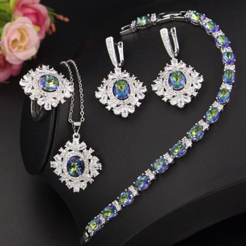 Zlxgirl jewelry colorful cubic zirconia wedding jewelry sets for women anniversary bijoux mirco paved copper bridal bijoux set