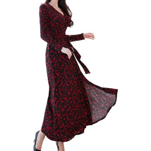 CINESSD Sexy Loose Long Maxi Dress 2019 Women Summer Elegant Flower Print V-neck Holiday Beach mid-calf Dress Vestidos Plus Size