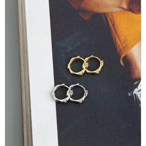 VENTFILLE 925 Sterling Silver Bamboo-shaped White Zircon Hoop Earring For Women Fashion French Jewelry Light Luxury