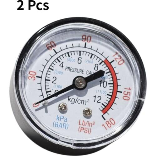 2Pcs Bar Air Pressure Gauge 13mm 1/4 BSP Thread 0-180 PSI 0-12 Manometer Double Scale For Air Compressor Iron Diameter 52mm