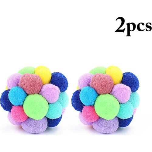 2pcs Pet Cat Toy Cat Ball Toy Colorful Handmade Bells Bouncy Balls Built-In Interactive Toy Pet Supplies for Cats Cat Chew Toys