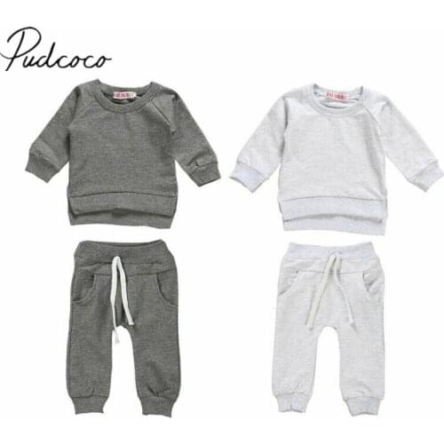 2019 Baby Spring Autumn Clothing Sweatshirt Newborn Baby Kids Long Sleeve T-Shirt Tops+Long Pants 2Pcs Solid Outfits Clothes
