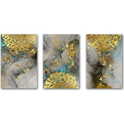 Abstract Golden Fishes Butterflies Canvas Painting Wall Art Watercolor Picture Posters Print Living Room Corridor Decoration