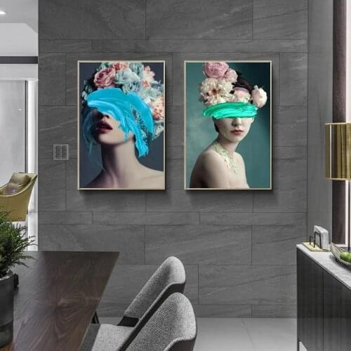 Canvas Art Abstract Modern Poster Art Print Wall Art Pictures Woman Flower Oil Painting Home Canvas Art Home Decor