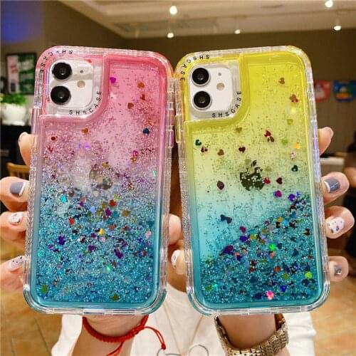 Shining Glitter Gradient Transparent Phone Case For iPhone 11 12 Pro Max XR XS Max X 7 8 Plus 11 12 Pro Shockproof Bumper Cover