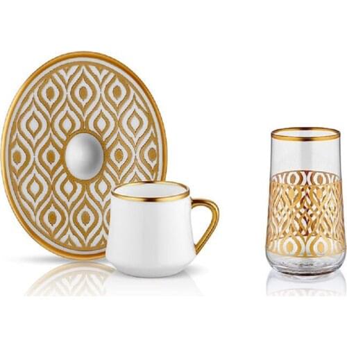 Turkish Coffee Cup Set, Arabic Coffee Set 6 Coffee Cups, 6 Coffee Plates, 6 Water Cups, a total of 18 pieces set