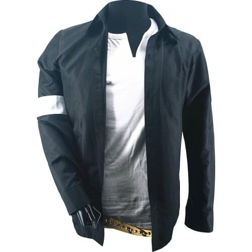 Cosplay MJ Michael Jackson Black Shirt Cotton and Belt for Celebrity Party Show