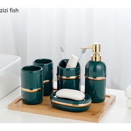 Colorful Ceramic Bathroom Set Press Emulsion Dispenser Container Toothbrush Holder Soap Bathroom Set Bathroom Decoration