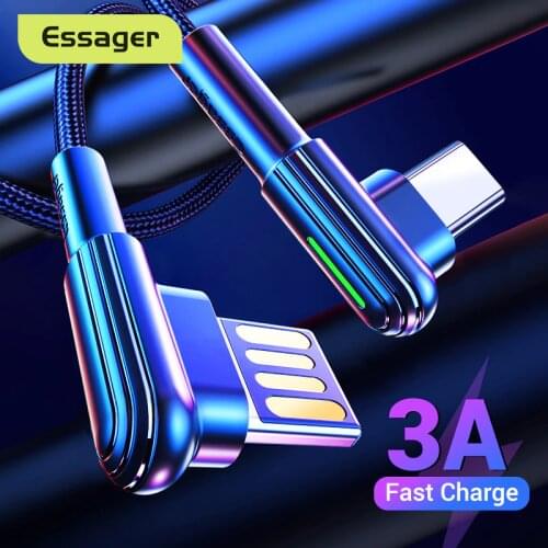 Essager USB C Mobile Phone Cable 90 Degree Type C USB Cord For Samsung S9 S8 Plus Note 3 USB-C Cable Typec