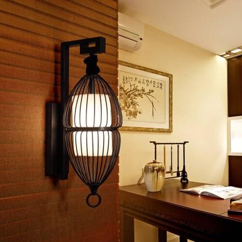 Chinese black wall lamp simple living room study bedroom bedside balcony staircase aisle lamp cage lamps ZA882