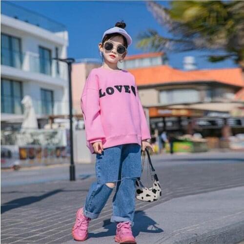 Cultiseed Big Girls Cute Sweet Love Embroidery Pullovers Hoodies Coat Tops Clothing Children Kid Loose Casual Sweatshirts Jacket