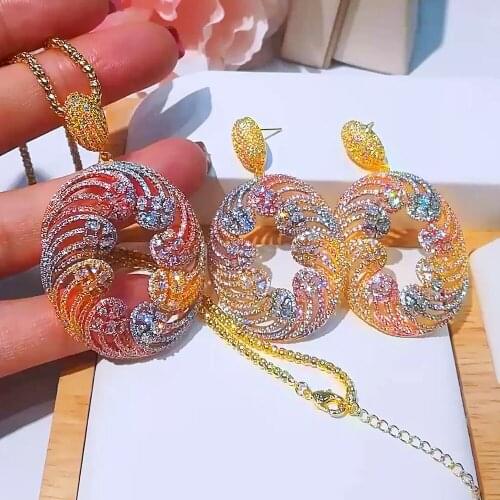 Missvikki Gorgeous Luxury Wedding Big Round Pendant Necklace Earrings Jewelry Sets High Quality Cubic Zircon Party Accessories