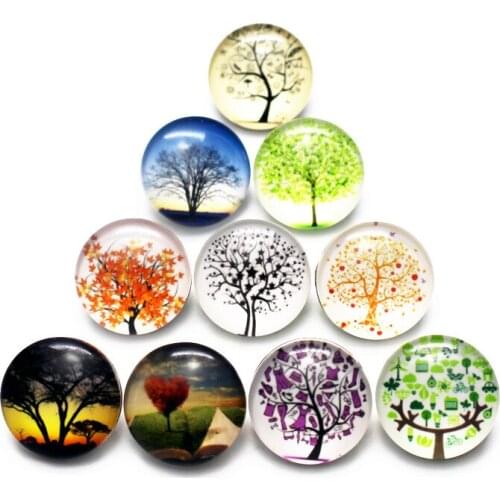 Mix12pcs/lot glass tree of life snap buttons 18mm leather clasp snap button Bangles snap bracelet Leather table jewelry