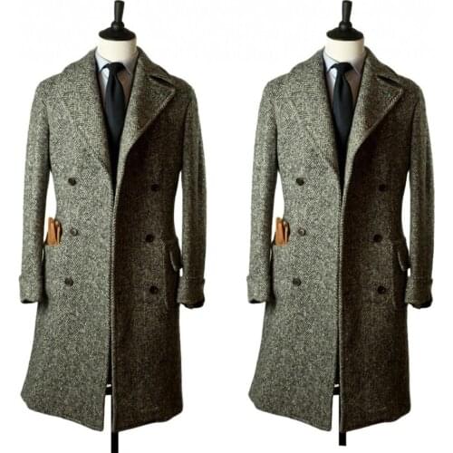 Winter Warm Tweed Mens Coat Custom Made Double Breasted Wedding Tailored Blazer Jacket Only One Piece
