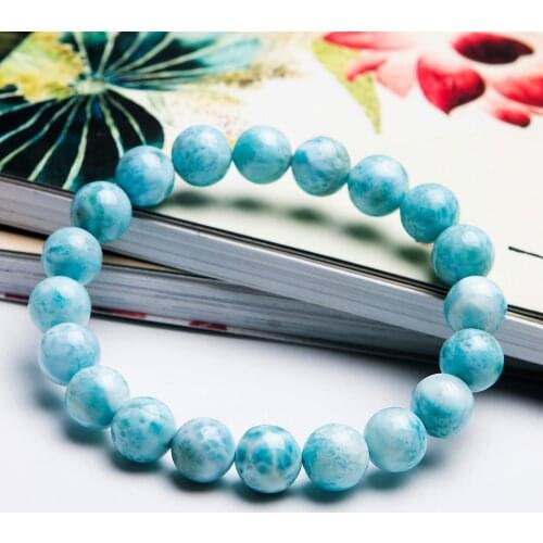 Genuine Natural Blue Larimar Bracelet Water Pattern 7mm 8mm 9mm Crystal Round Bead Stretch Larimar Bracelet Woman AAAAAA