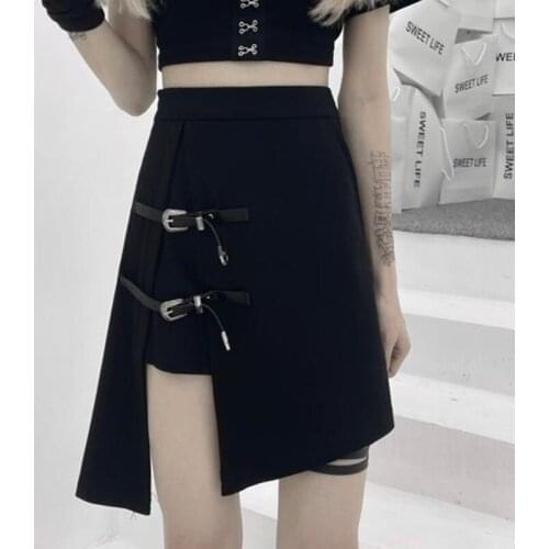 New Summer Harajuku High Waist Pleated Sweet Black Skirt Cool Girls Fashion A-Line Irregular Pleated Mini Skirt