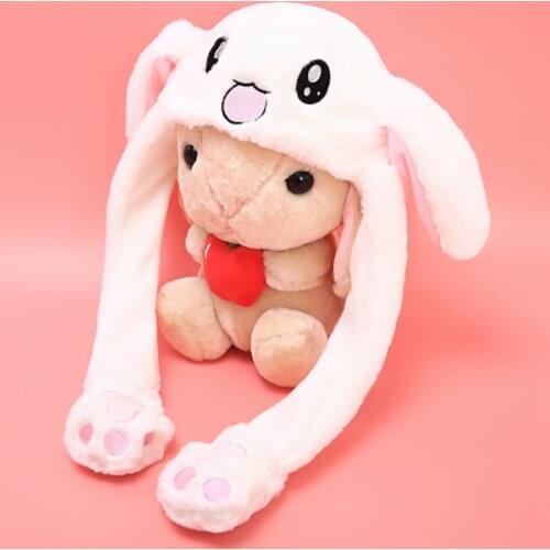 2020 New Cartoon Hats Moving Ears Cute Rabbit Toy Hat Airbag Kawaii Funny Hat For Girls Cap Kids Plush Toy Christmas Gift