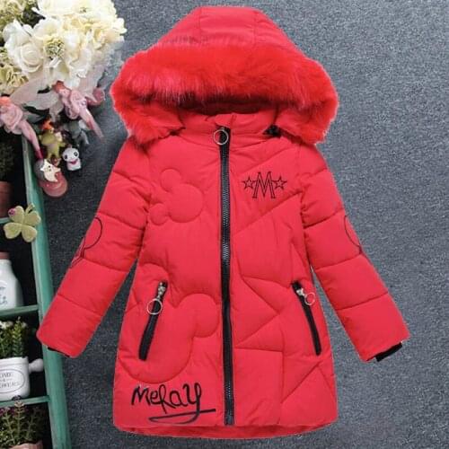 Baby girl clothes 3-12Y winter down padded jacket thick warm jacket letter fashion padded jacket girl mid-length hooded jacket