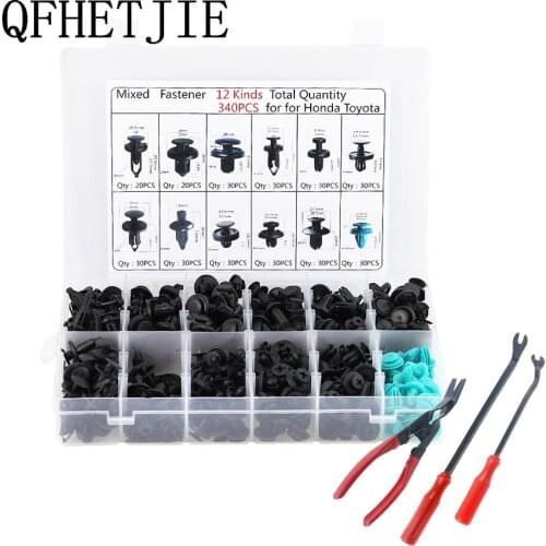 QFHETJIE 340 plastic boxes hybrid car fasteners universal car bumper clip holder car fasteners rivet door panel fender belt tool