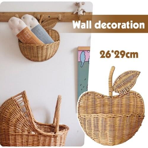 Handmade Rattan Apple Shape Storage Basket Living Room Wall Decoration Shooting Props Toys Socks Organization