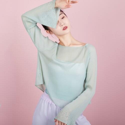 Fairy Chinese Dance Top Classical Dance Costume Chiffon Hanfu Women Long Sleeve Folk Dance Wear Lyrical Dancer Outfit JL3013