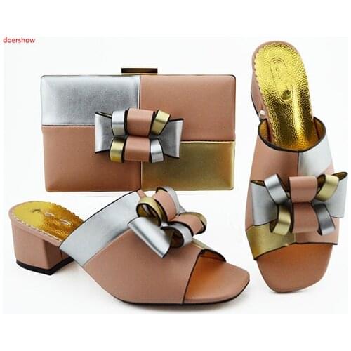 Doershow Italian pink Shoes With Matching Bags African Women Shoes and Bags Set For Prom Party Summer Sandal!SLN1-42