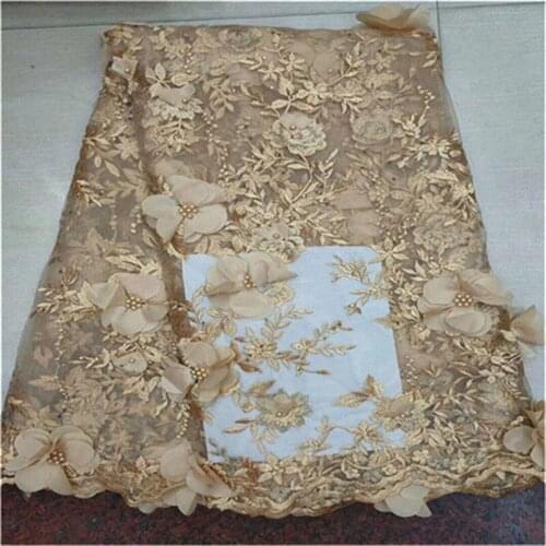 3D Flower High Quality Lace Fabric,Beige African 3d Lace Fabric Pink, beads stones Applique Embroidery Lace Fabric For Dresses