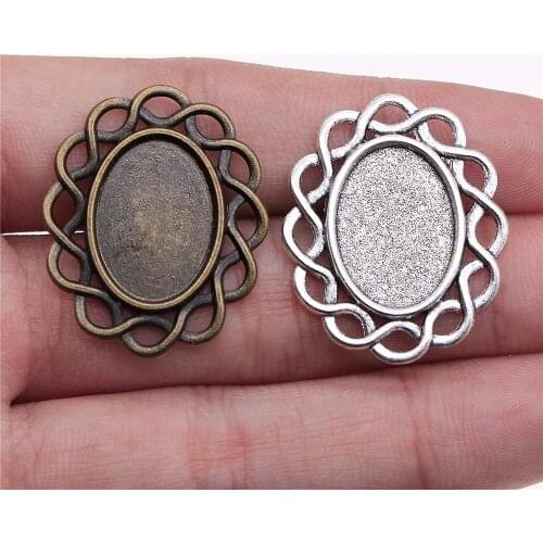 WYSIWYG 10pcs 13x18mm Inner Size Vintage Antique Bronze Antique Silver Color Oval Shape Cameo Cabochon Base Setting