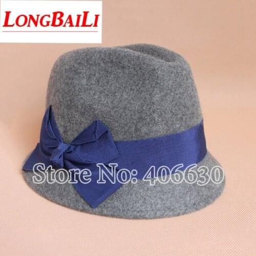 Adjustable Winter Small Brim Wool Felt Bow Fedora Hats For Women Chapeu Ladies Dress Hats Free Shipping PWFR048