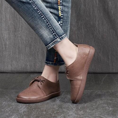 Mr Co Fashion 2021 Spring New Leather Cotton And Linen Art Retro Handmade Soft Bottom Casual Comfortable Cowhide Womens Shoes