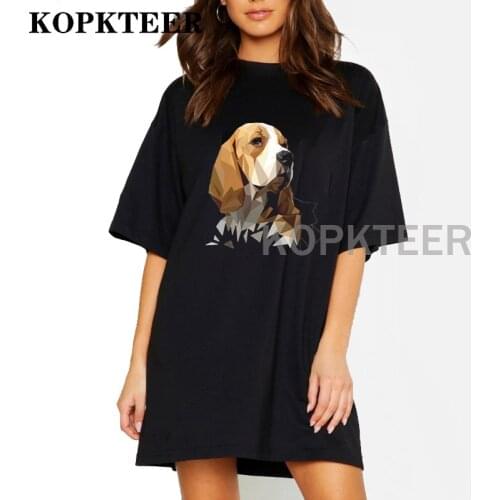 Women Dresses Beagle Plus Size Black Cute Animal Loose Summer Long T Shirt Casual Clothes Femme Tops Black Tshirt Dress