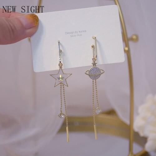 Shiny Side New Accessories Crystal Star Stud Earrings for Women Fashion Jewelry Simple Style Zirconia Long Tassel Earrings