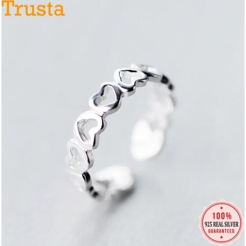 Trustdavis Women 925 Sterling Silver Fashion Hollow Heart Cocktail Adjustable RIng For Women Silver 925 Ring Jewelry Gift DS227